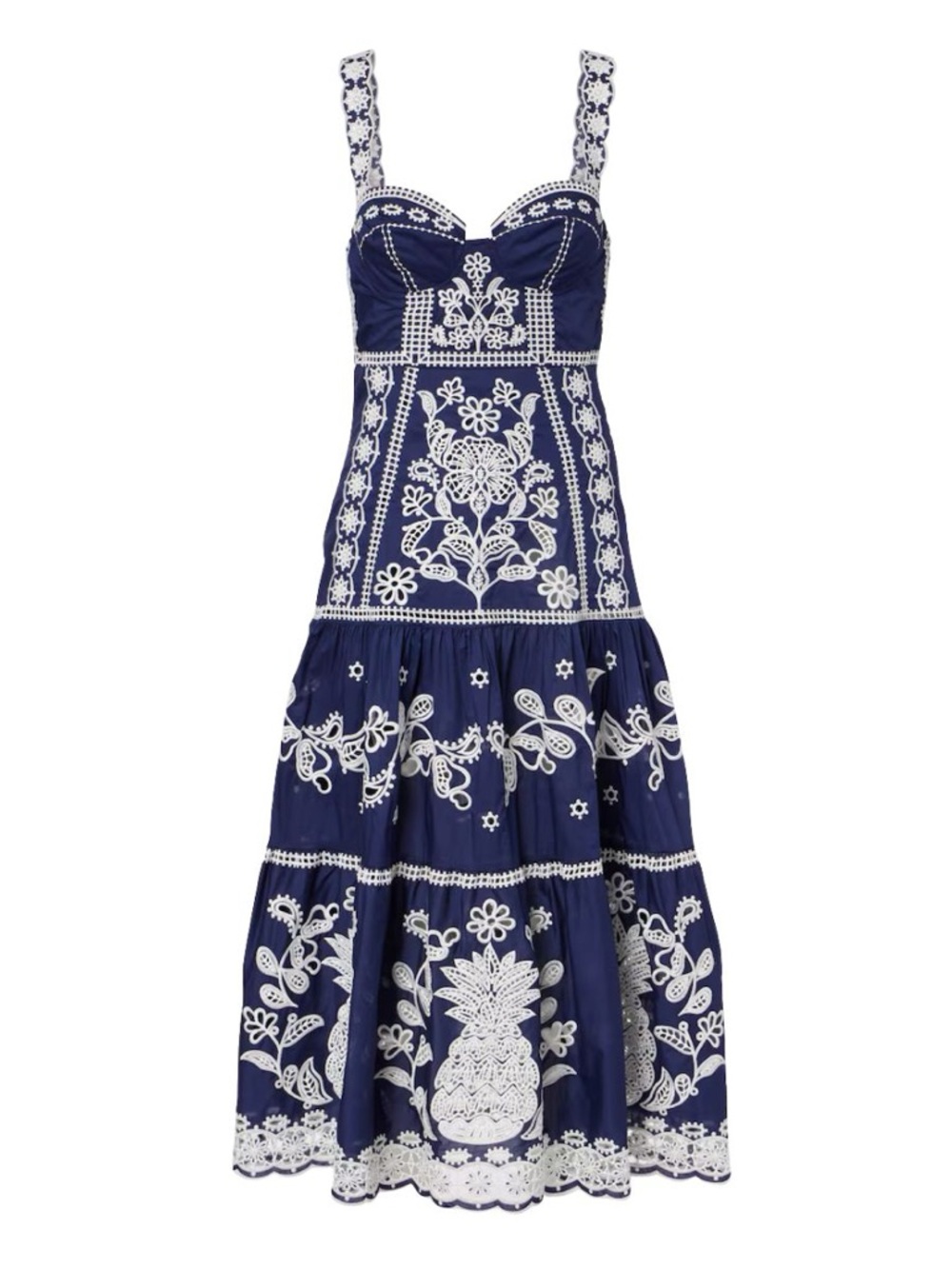 FARM Rio Blue Richelieu Embroidered Midi Dress Size XS NWT
